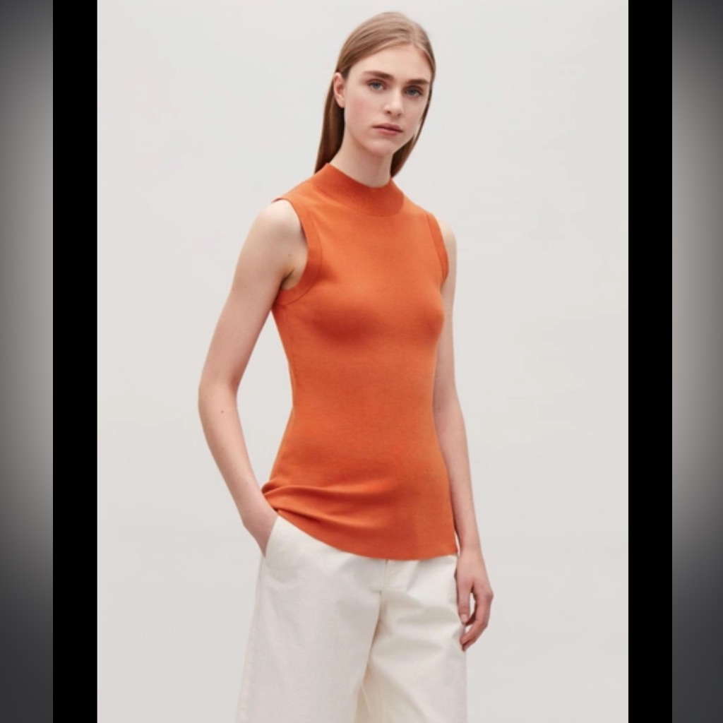 Cos Cotton-Silk Blend In Burnt Orange Sleeveless Vest Top Xs Nwt